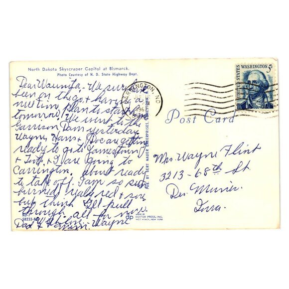 North Dakota State Capitol Bismarck Postcard Night View Vintage Scenic Landmark - Picture 2 of 2